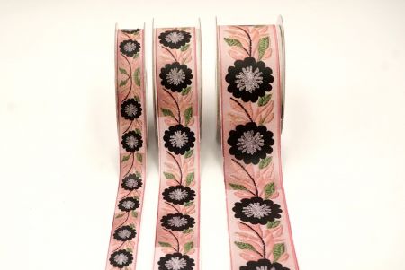 Frühling Schwarz/Rauch Pink Blume Jacquardband_AI-KN